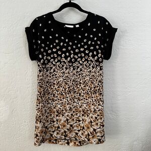MEDIUM New York Company Dress Black Floral Print V Neck Short Sleeve Shift